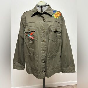 Who What Wear Olive Utility Jacket with Embroidery